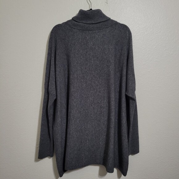 Garnet Hill Grey Merino Wool Cashmere Tunic Turtle Sweater Large - Picture 7 of 11